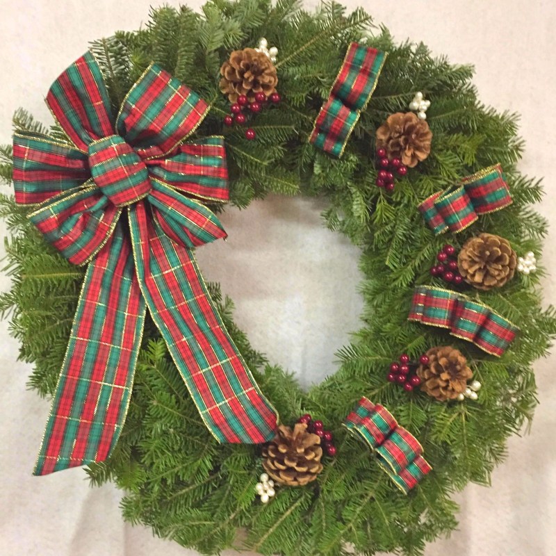 A 30 inch ribbon candy wreath